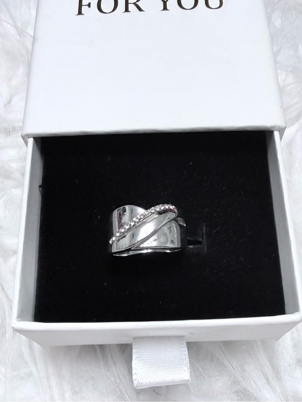 Silver Crisscross Pavé Band Ring